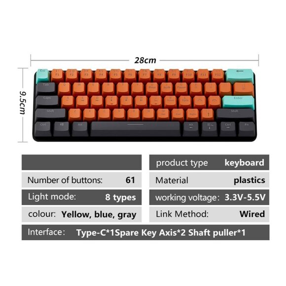 61-Key USB Mini Mechanical Gaming Keyboard with Hot-Swappable Red Switches - Picture 6 of 6